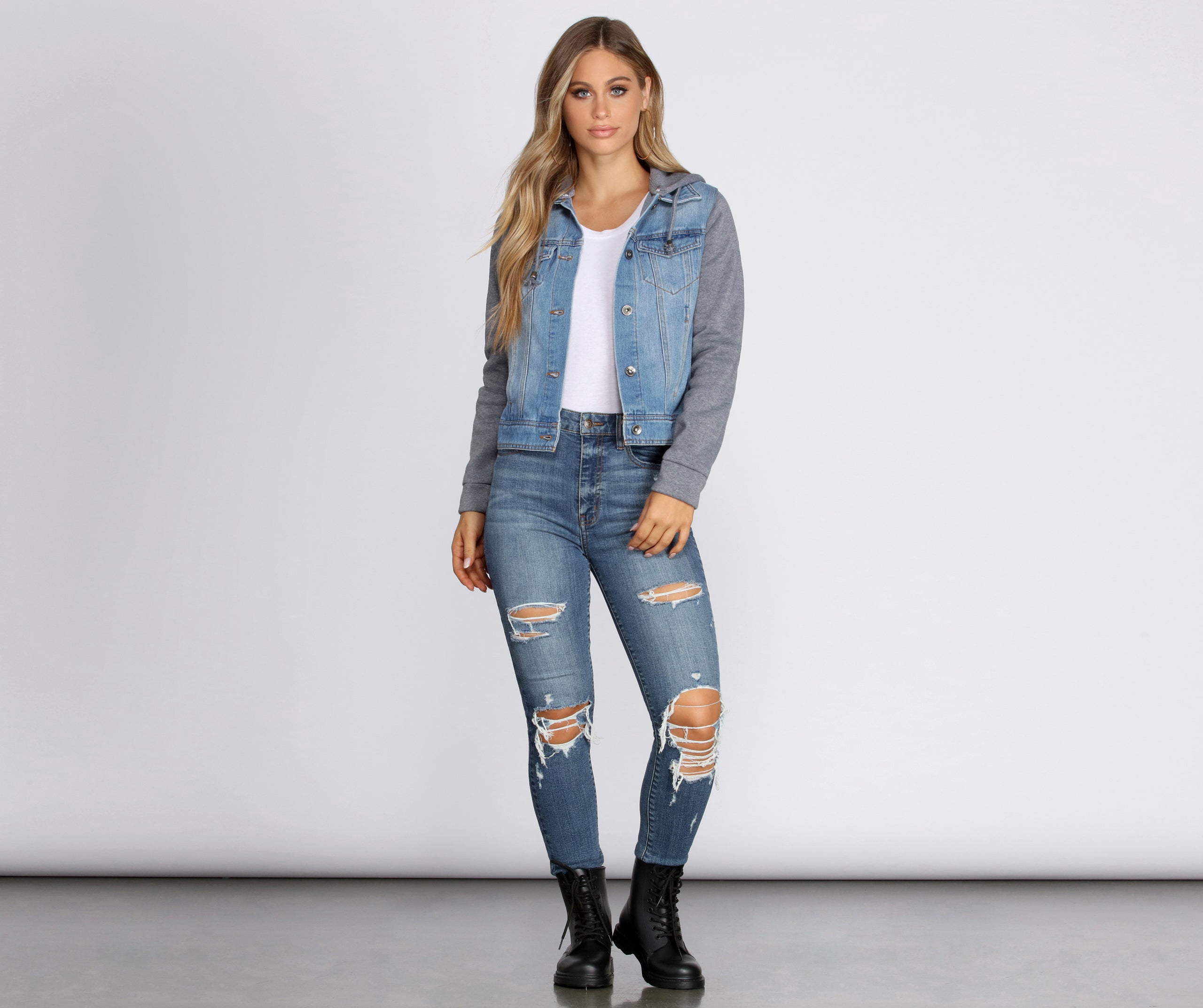 Casual And Classic Denim Hoodie Jacket