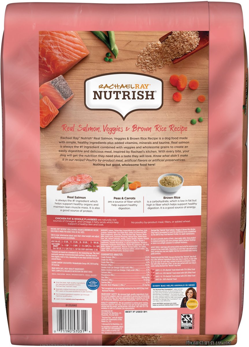 Rachael Ray Nutrish Real Salmon， Veggies and Brown Rice Recipe Dry Dog Food