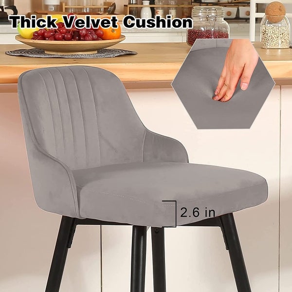 360° Swivel Bar Stools Set of 2， Counter Height Upholstered Velvet Barstool with Comfy Back， Footrest， - as picture