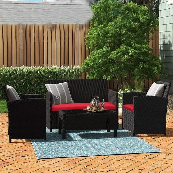 Zenova Outdoor 4-piece Wicker Sofa Furniture Set - Overstock - 35725167