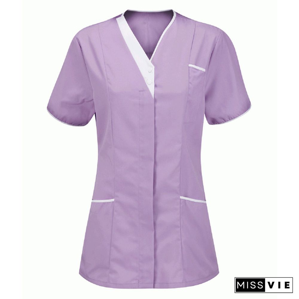 New Women Nursing Working Uniform Short-sleeved V-neck Tops Protective Clothing Tops