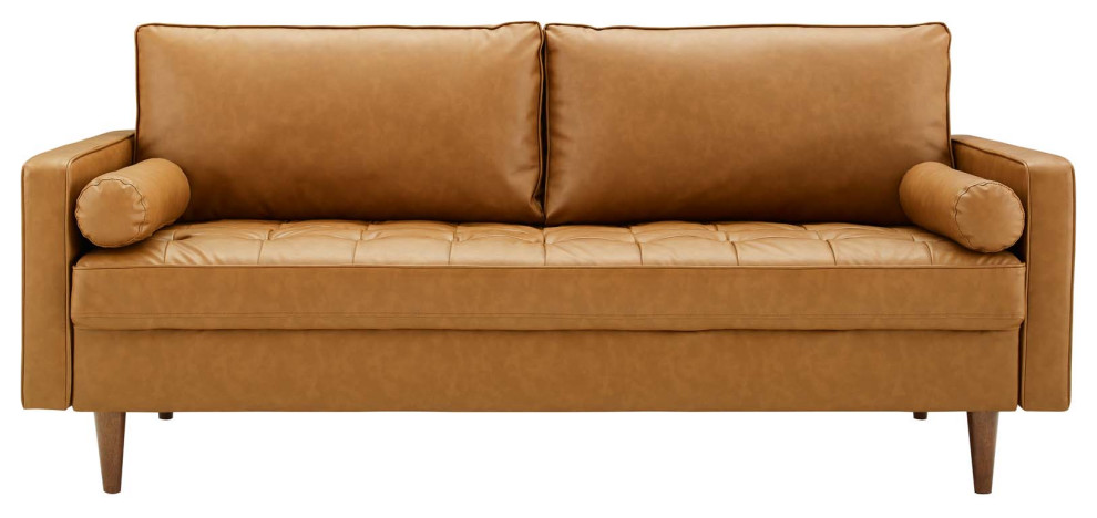 Modern Designer Living Room Lounge Club Lobby Sofa  Faux Leather  Tan Brown   Midcentury   Sofas   by House Bound  Houzz