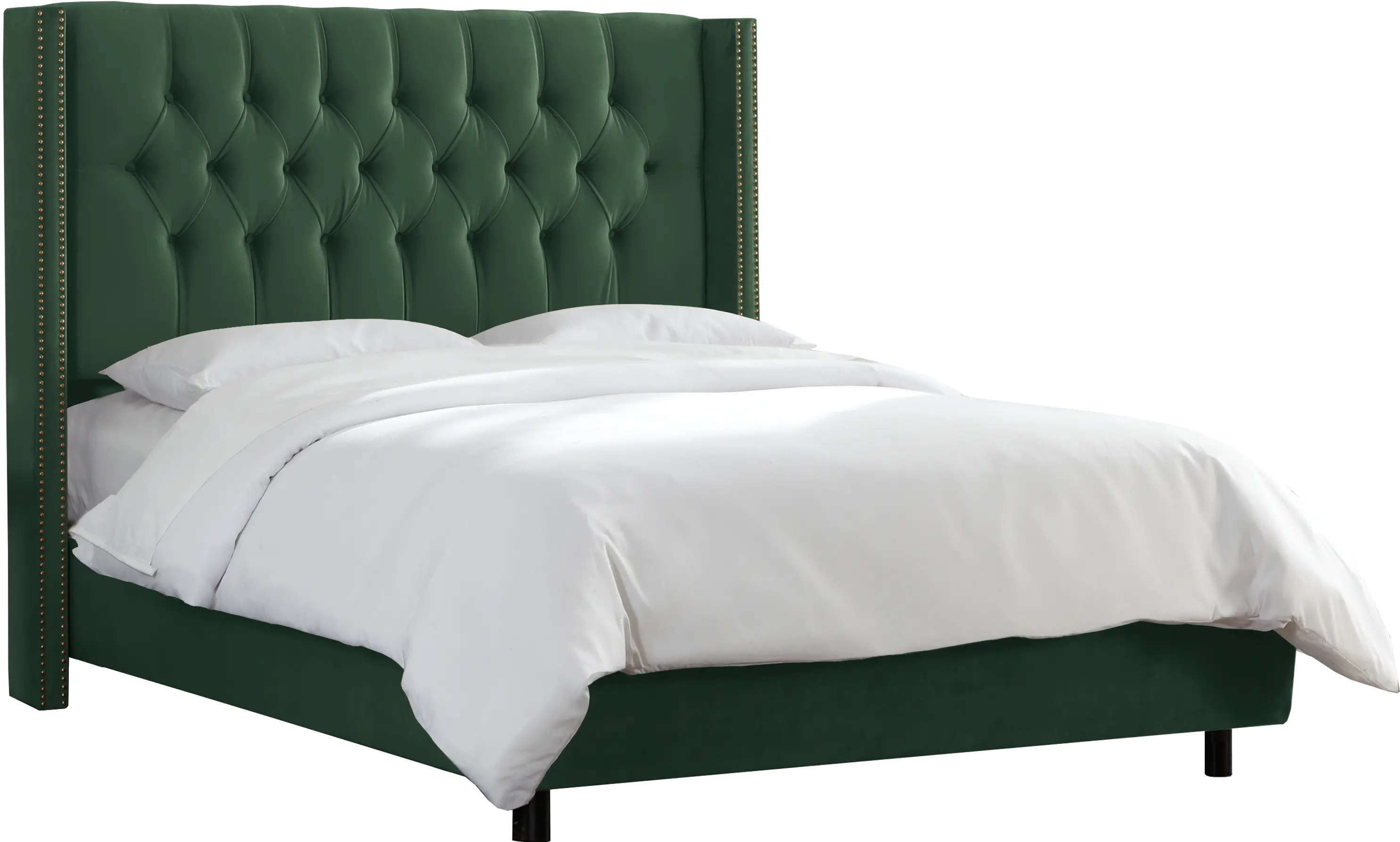 Abigail Green Diamond Tufted Wingback Full Bed - Skyline Furniture