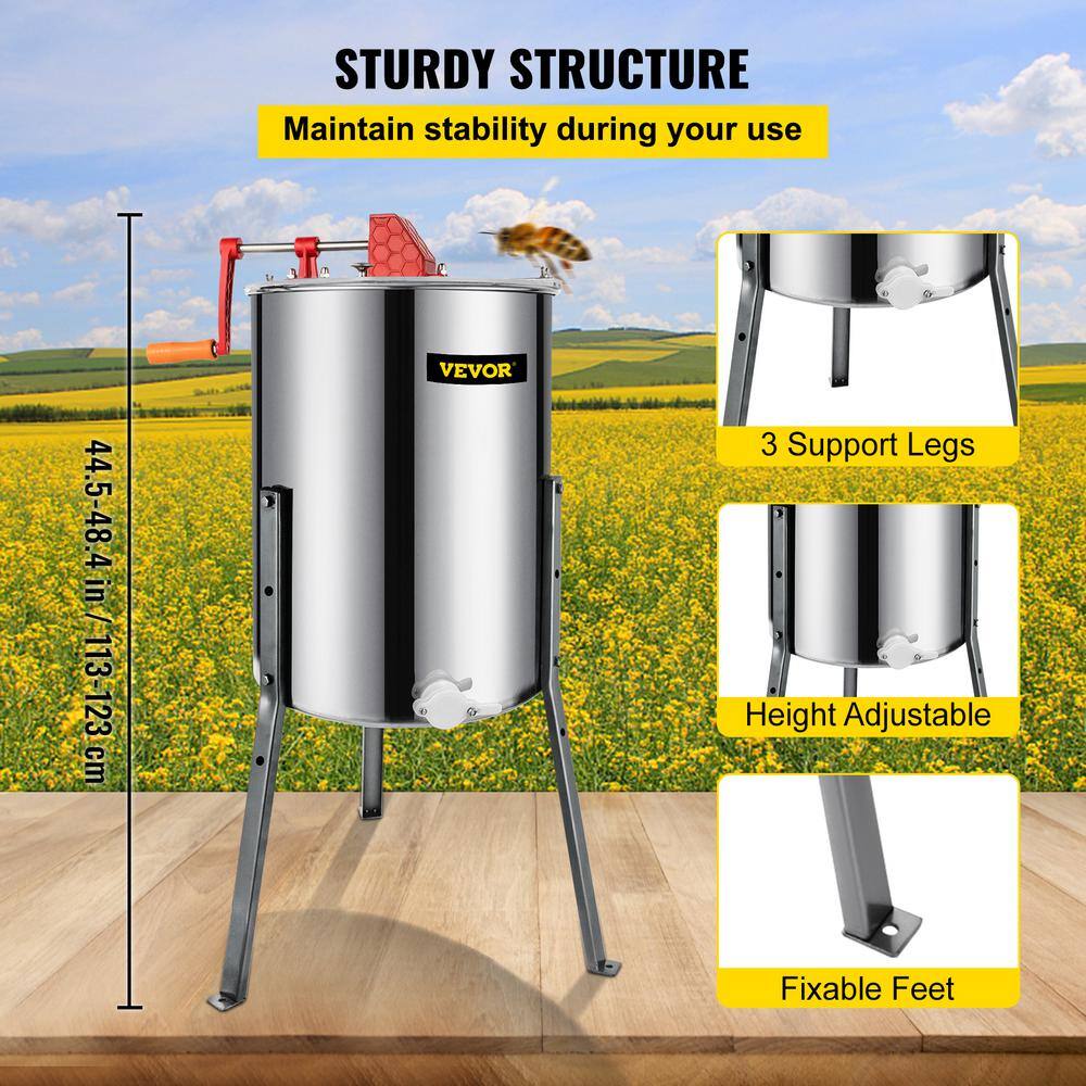 VEVOR 4 Frame Manual Honey Extractor Separator Bee Extractor Stainless Steel Honey Extraction Apiary Centrifuge Equipment S-4XXSDYMJ0000001V0