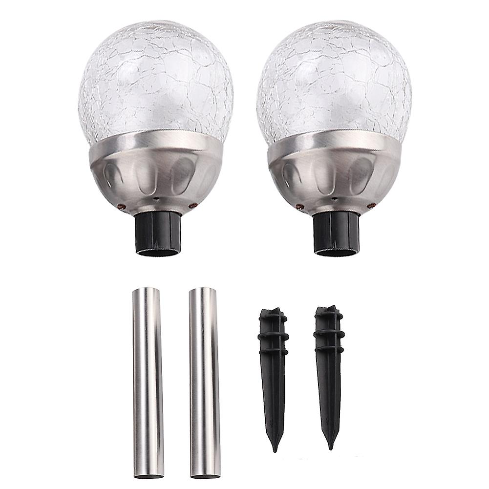 2Pcs Waterproof Led Solar Powered Garden Lamp Courtyard Stake Crackle Round Ball Lights