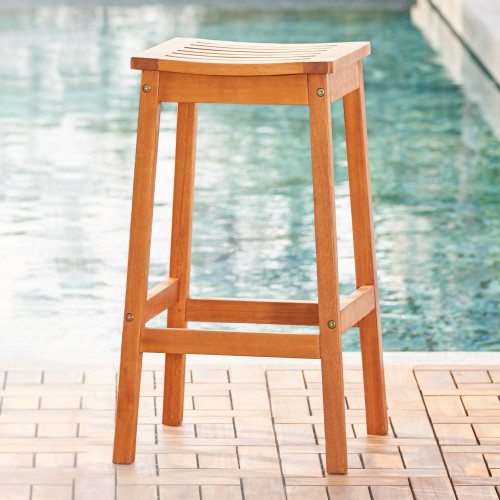 Olina Honey Eucalyptus Wooden Outdoor Dining Stool...