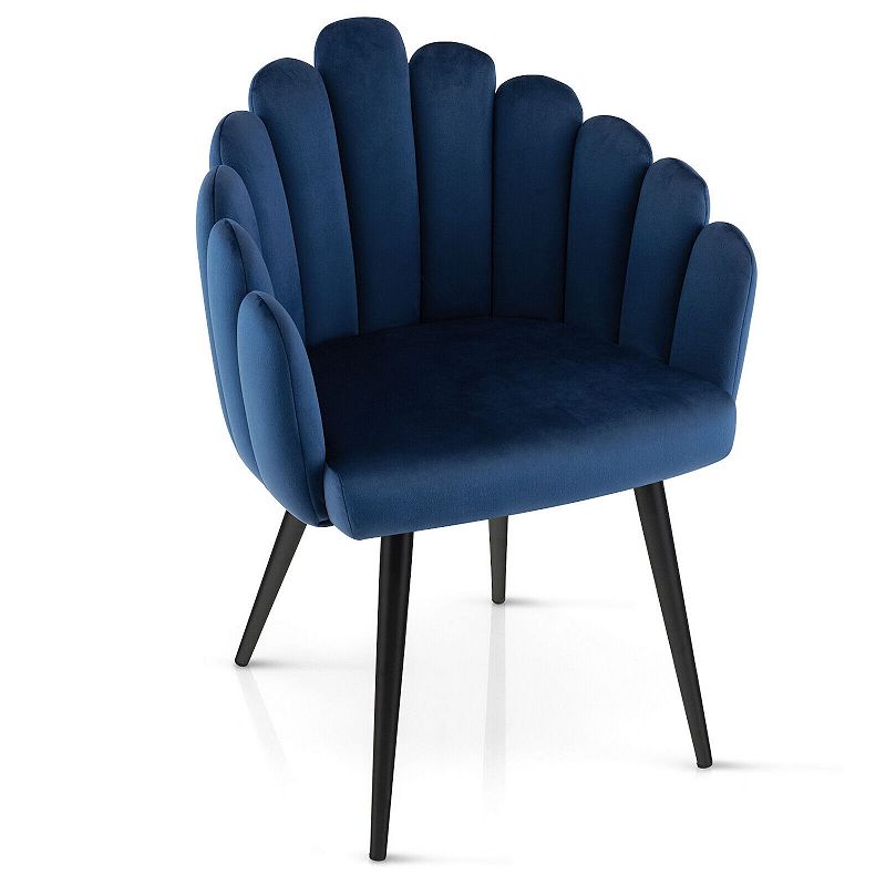 Modern Velvet Dining Chair with Metal Base and Petal Backrest