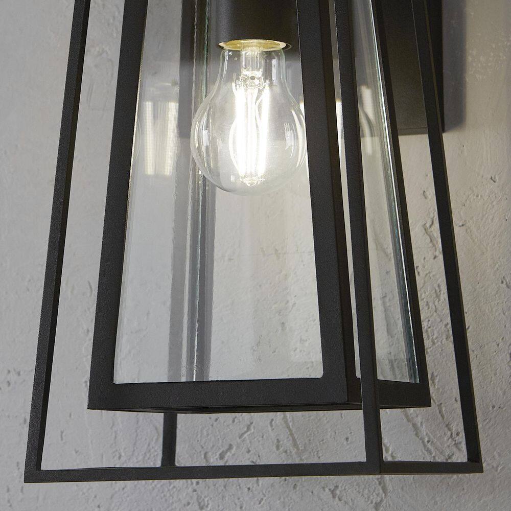 Home Decorators Collection Bailey Medium Modern 1-Light Black Hardwired Double Frame Outdoor Wall Lantern Sconce with Clear Glass 8000201-12