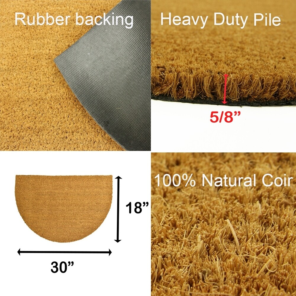 Sheltered Half Round Front Door Mat Braided Coir Coco Rubber Rug