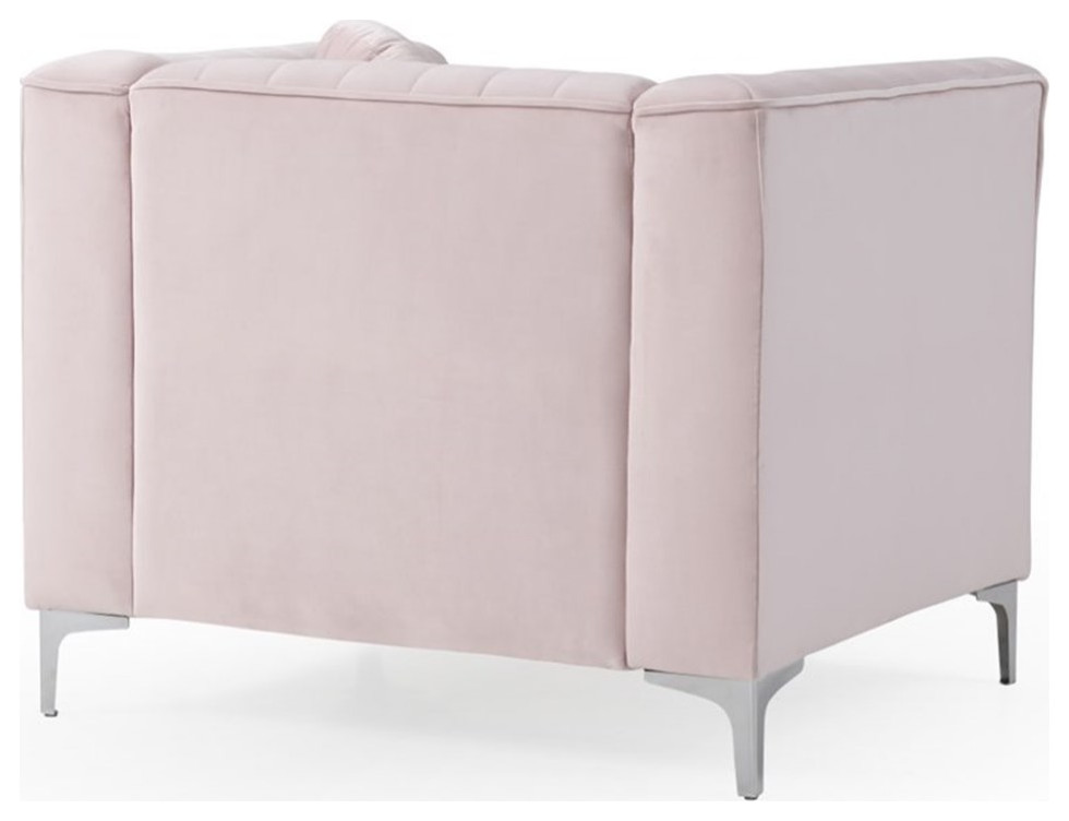 Maklaine Contemporary Soft Velvet Channel Tufted Chair in Pink   Midcentury   Armchairs And Accent Chairs   by Homesquare  Houzz