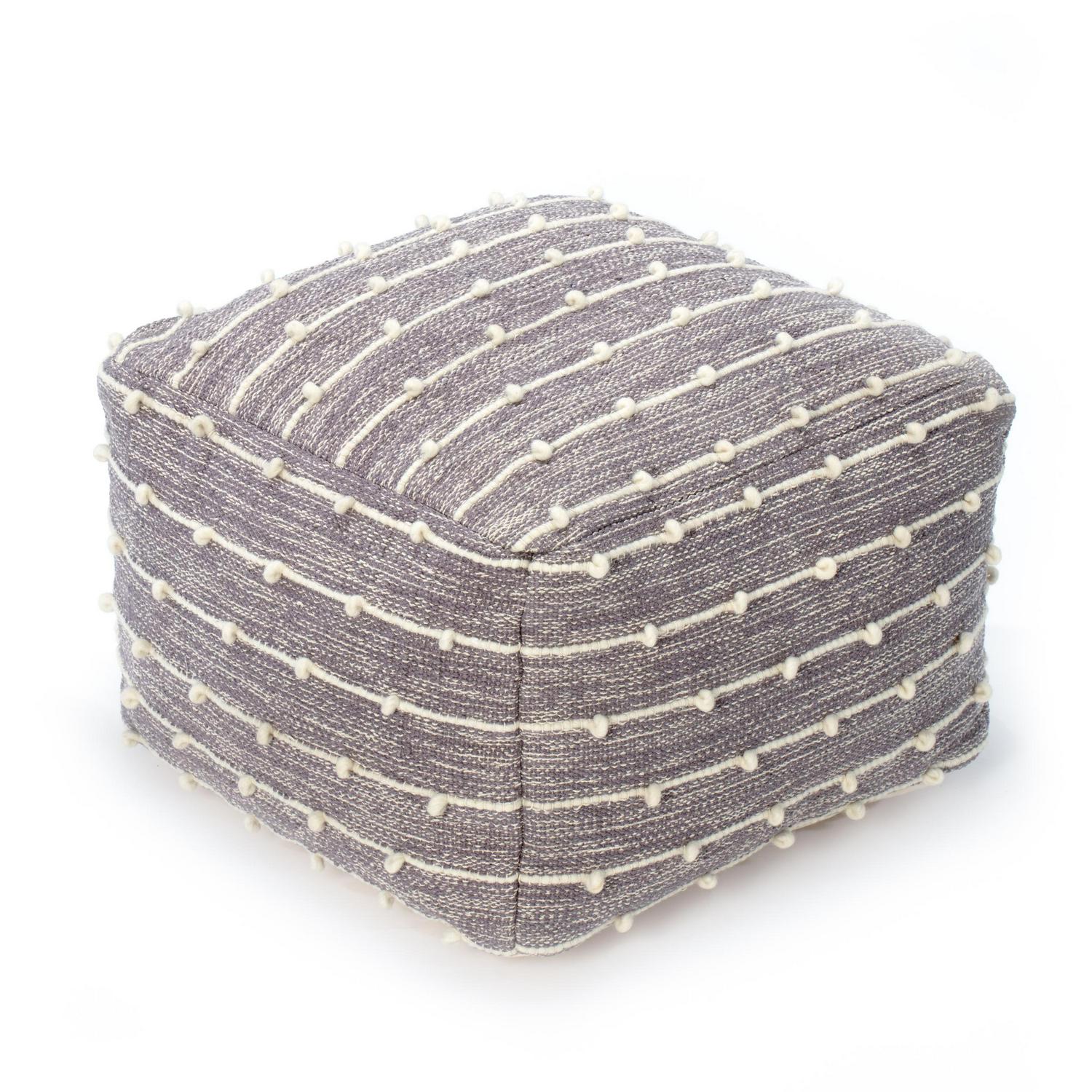 Georgette 22 x 22 x 16 Gray and Ivory Pouf