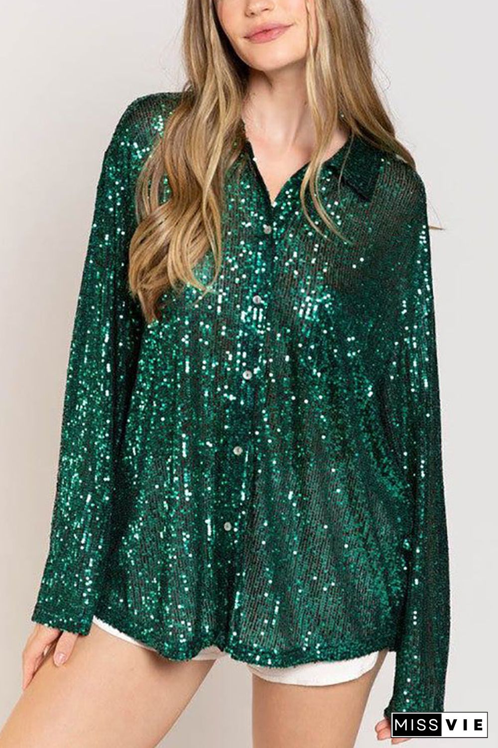 Sequin Oversized Button Shirt