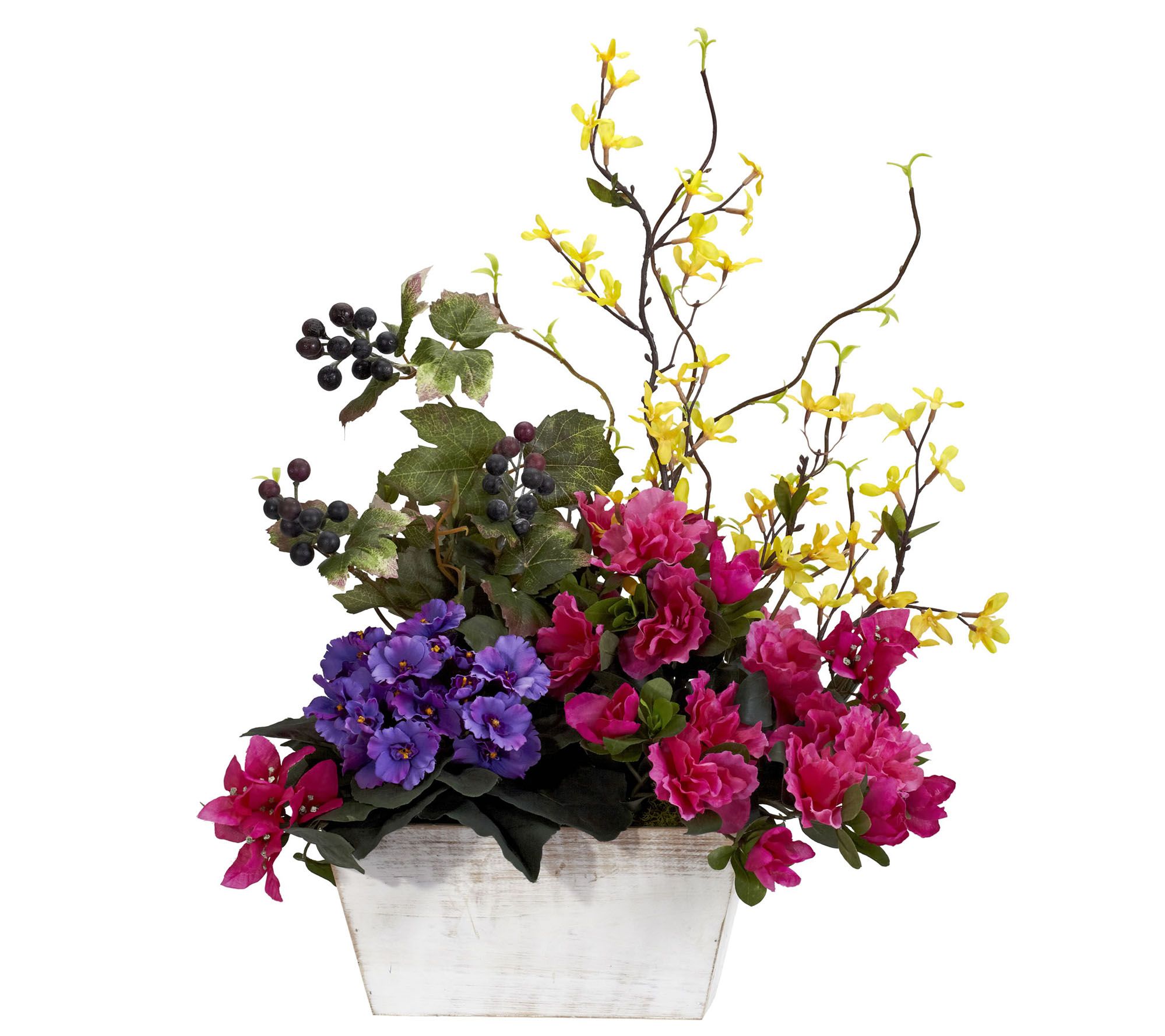 Mixed Azalea and White Planter Arrangement by Nearly Natural