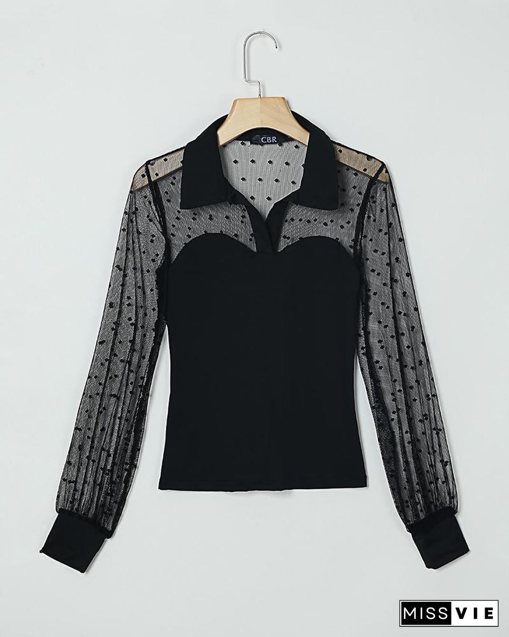 Dot Sheer Mesh Yoke Casual Blouse P11296