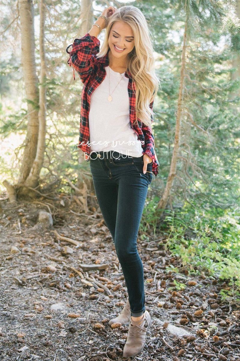 Plaid Button Down Tie Sleeve Top