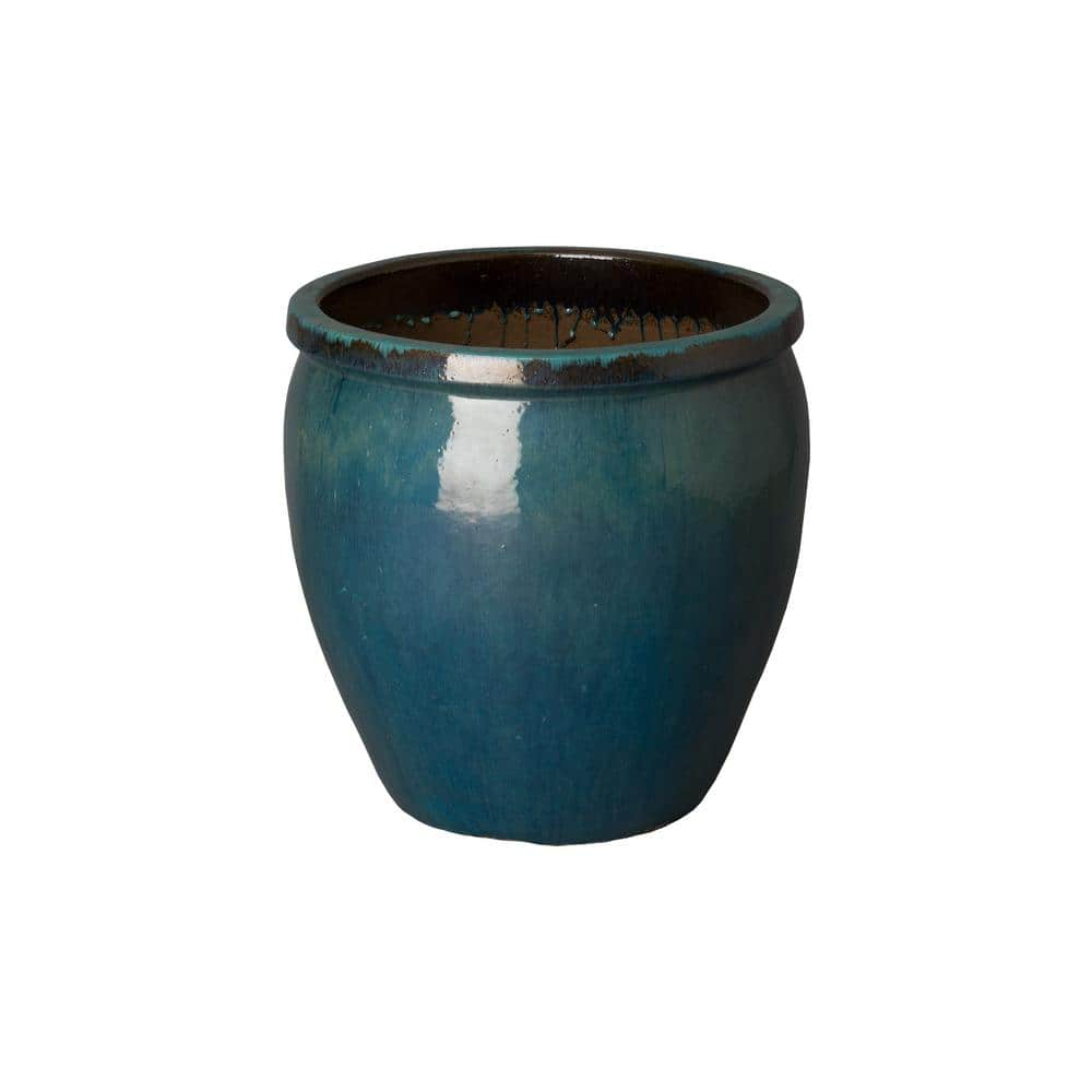 Emissary 15 in. D x 15 in. H Teal Ceramic Round Planter with Drainage Hole 12040TL-1