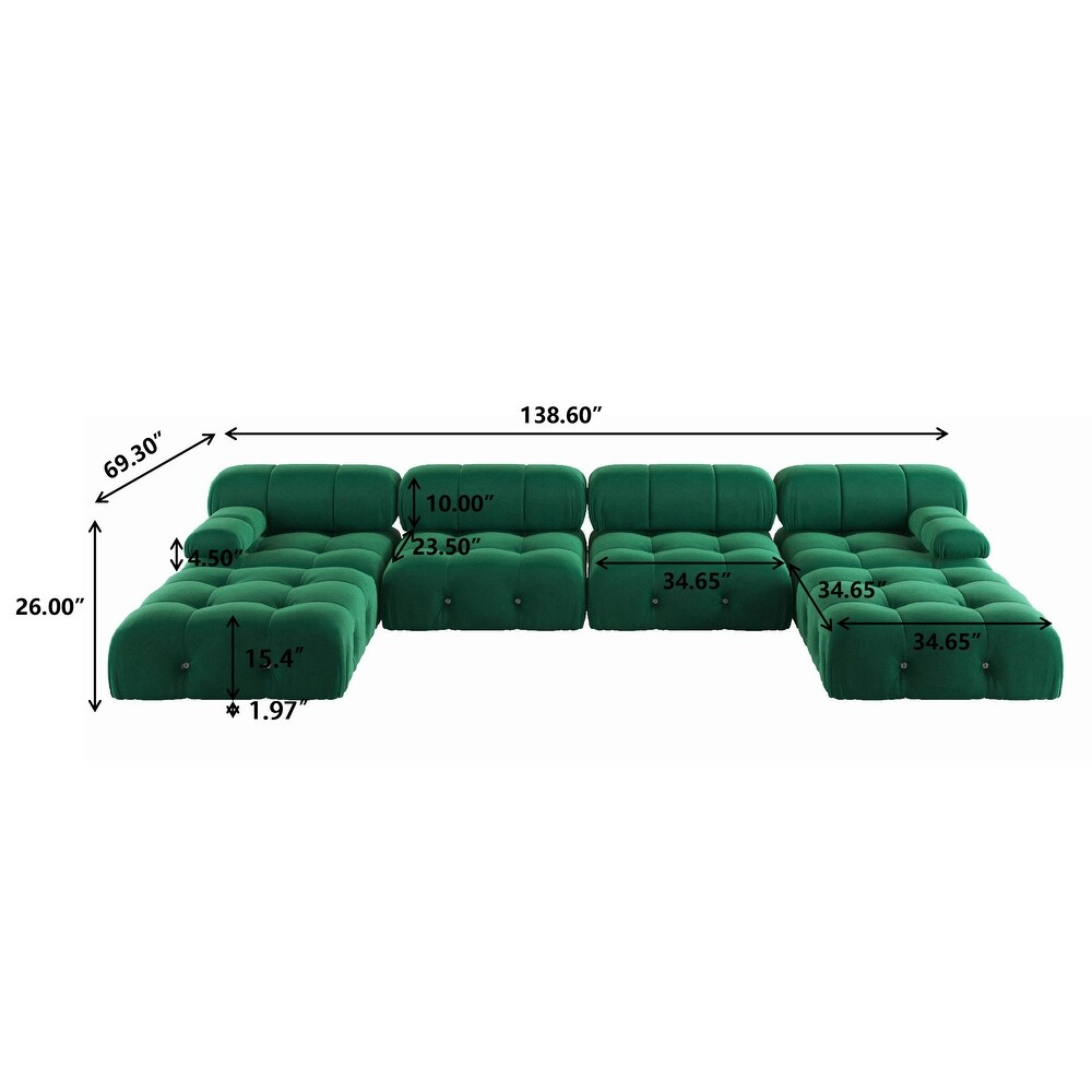 138'' Modern Velvet Upholstery U shaped Sectional Sofa