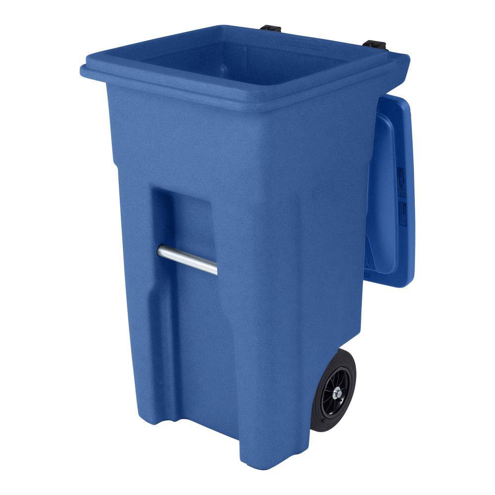 Toter 32 Gal. Blue Trash Can with Quiet Wheels and Attached Lid ANA32-57311