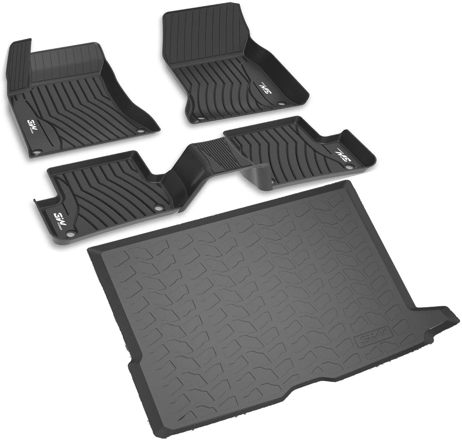 3W Floor Mats and Cargo Liner Fit for Benz GLC Floor and 2016-2022， TPE Floor Liner and Trunk Mats 1st and 2nd Rows Black