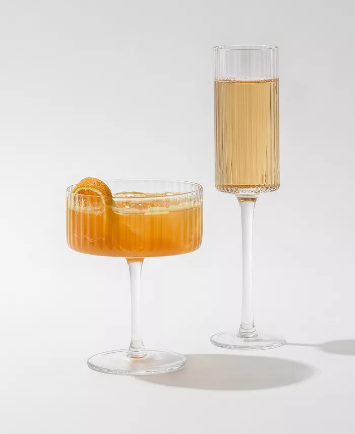 JoyJolt Elle Ribbed Stemmed Champagne Glass 2 Piece Set