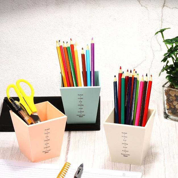 Unique Bargains Pen Cup Holder Plastic Pencil Stand Desk Stationery Organizer For Office Desktop