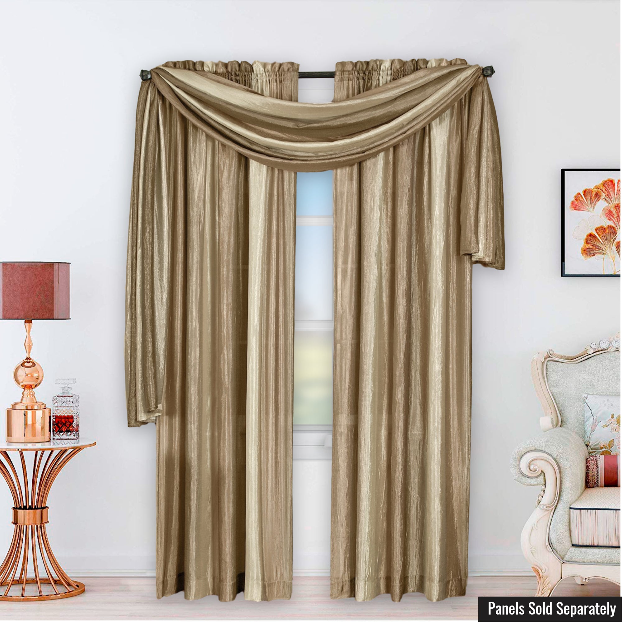 Woven Trends Ombre Curtains, Valances for Windows, Luxurious Scarf Valance, Voile Semi-Sheer Window Curtains, Livingroom, Bedroom or Kitchen, 144 x 50 Extra Long Scarf, Sand