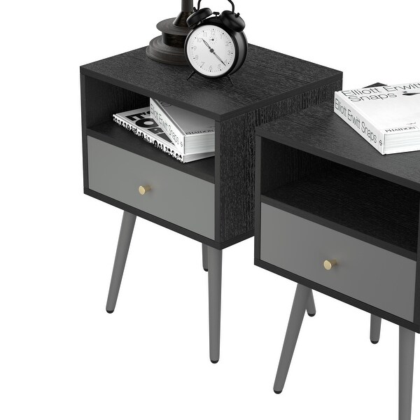 Set of 2 Modern Bedside Tables， Nightstand with 1 Storage Drawer Chic Sofa Table for Bedroom Living Room Office