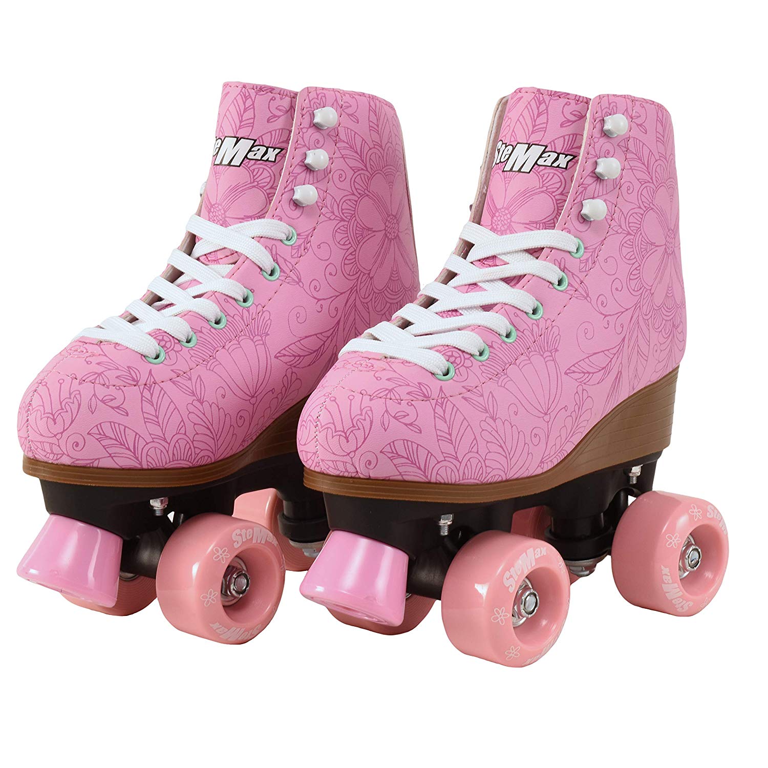 Quad Roller Skates for Girls and Women size 8 Women Pink Flower Outdoor Indoor and Rink Skating Classic Hightop Fashionable Design