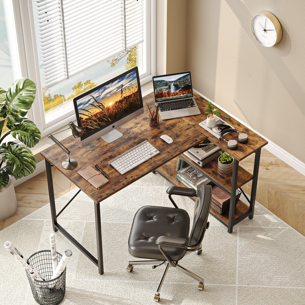 Small L Shaped Desk with Storage Shelves Corner Computer Desk