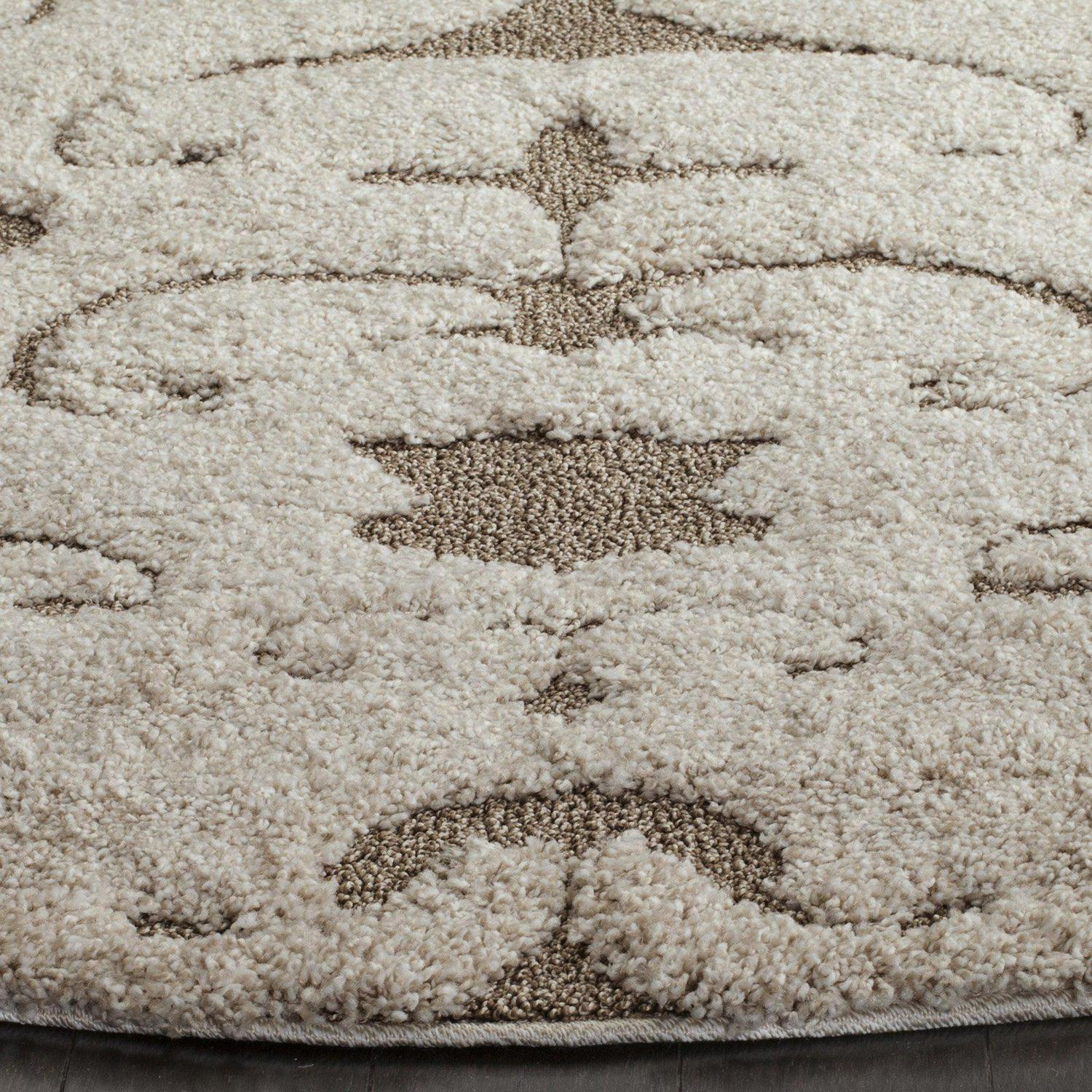 SAFAVIEH Florida Klara Damask Plush Shag Area Rug， Cream/Beige， 86 x 12and#8242;