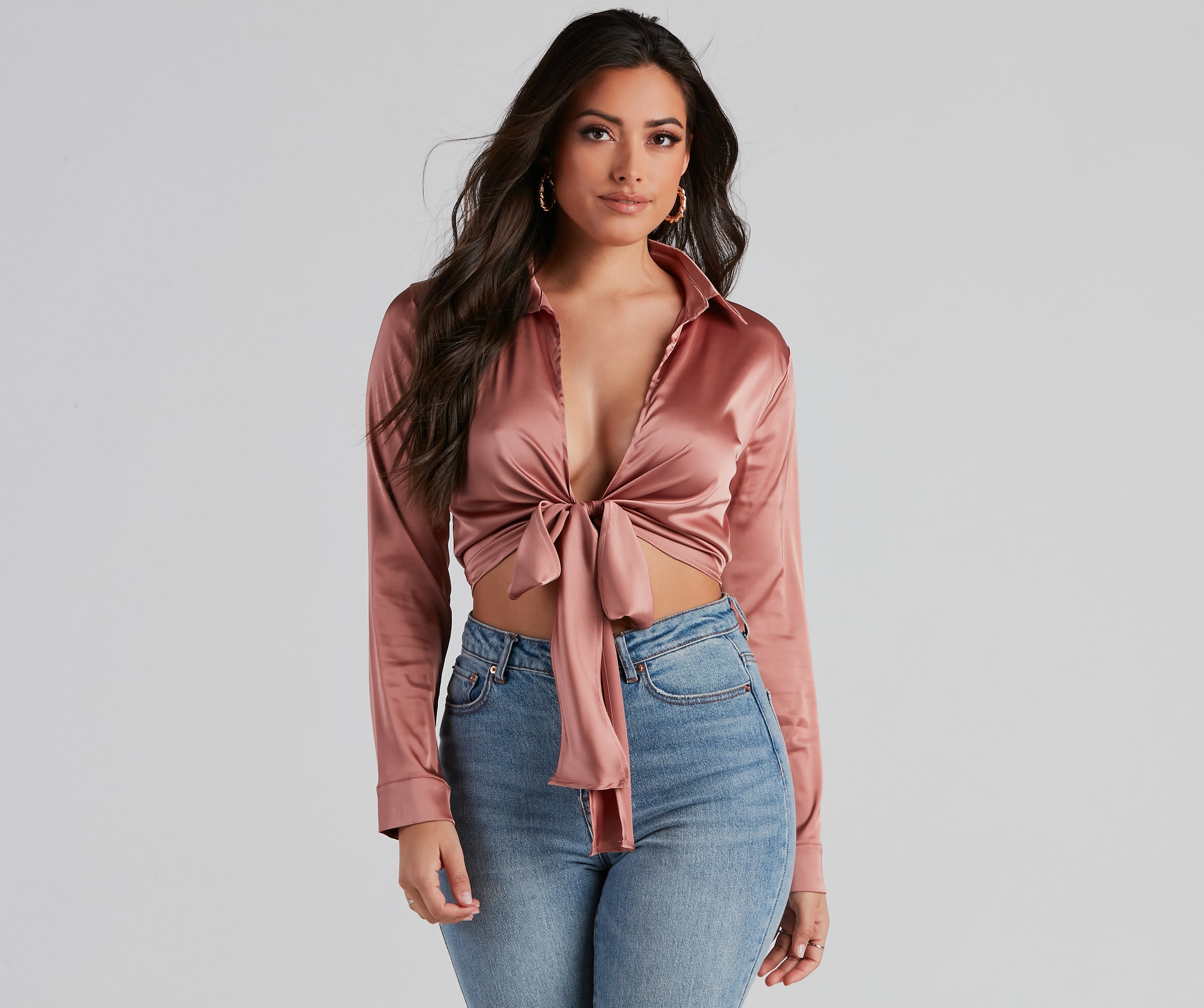 So Sleek Satin Tie-Front Blouse