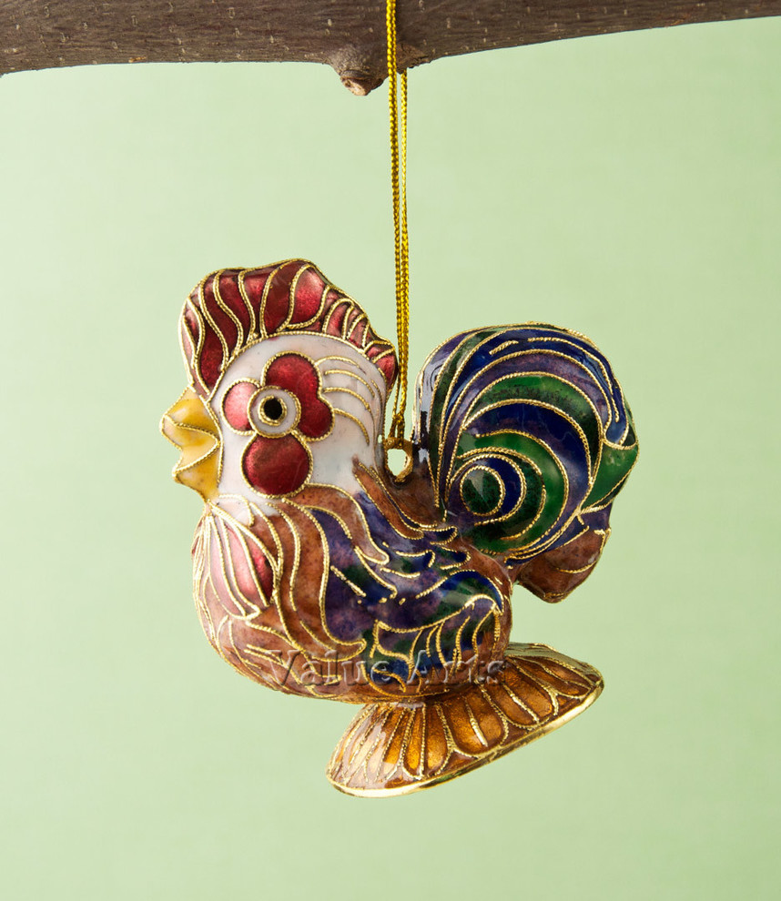 Cloisonne Rooster Ornaments  Set of 2   Traditional   Christmas Ornaments   by Value Arts  Houzz