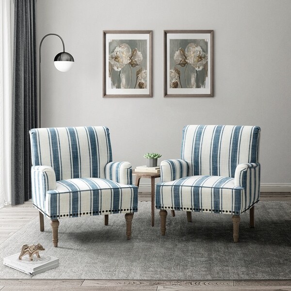 Geltrude Classic Upholstered Striped Armchair With Nailhead Trim Set of 2 by HULALA HOME