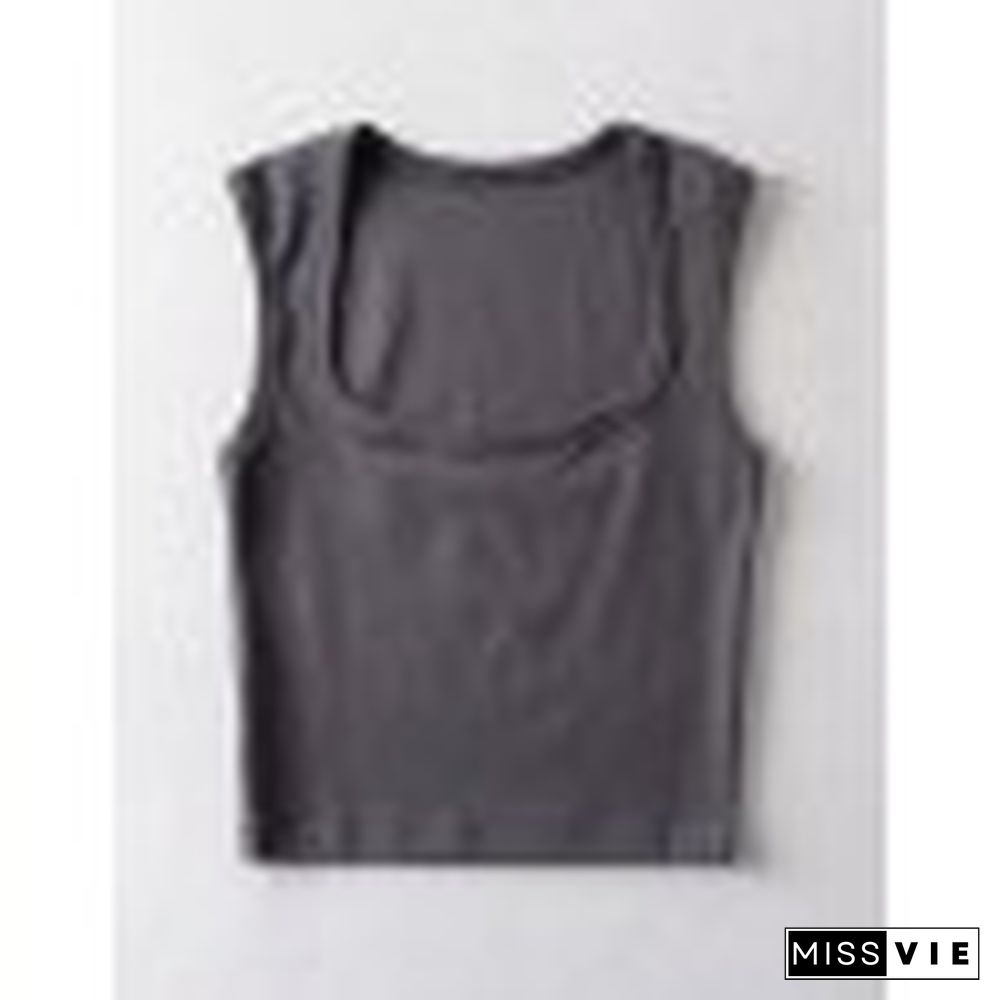 Simple Basic Square Neck Cropped Tank Top