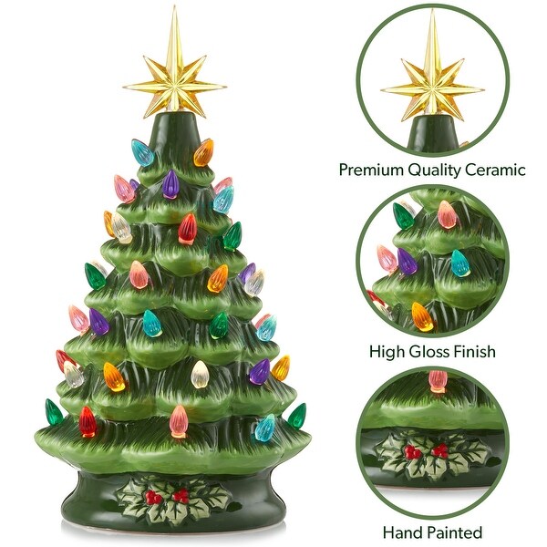 12 Hand Painted Ceramic Christmas Tree，PreLit Tree with Star