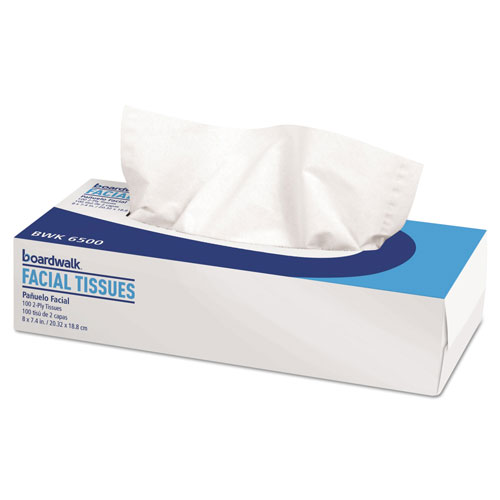 Boardwalk Office Packs Facial Tissue | 2-Ply， White， Flat Box， 100 Sheets