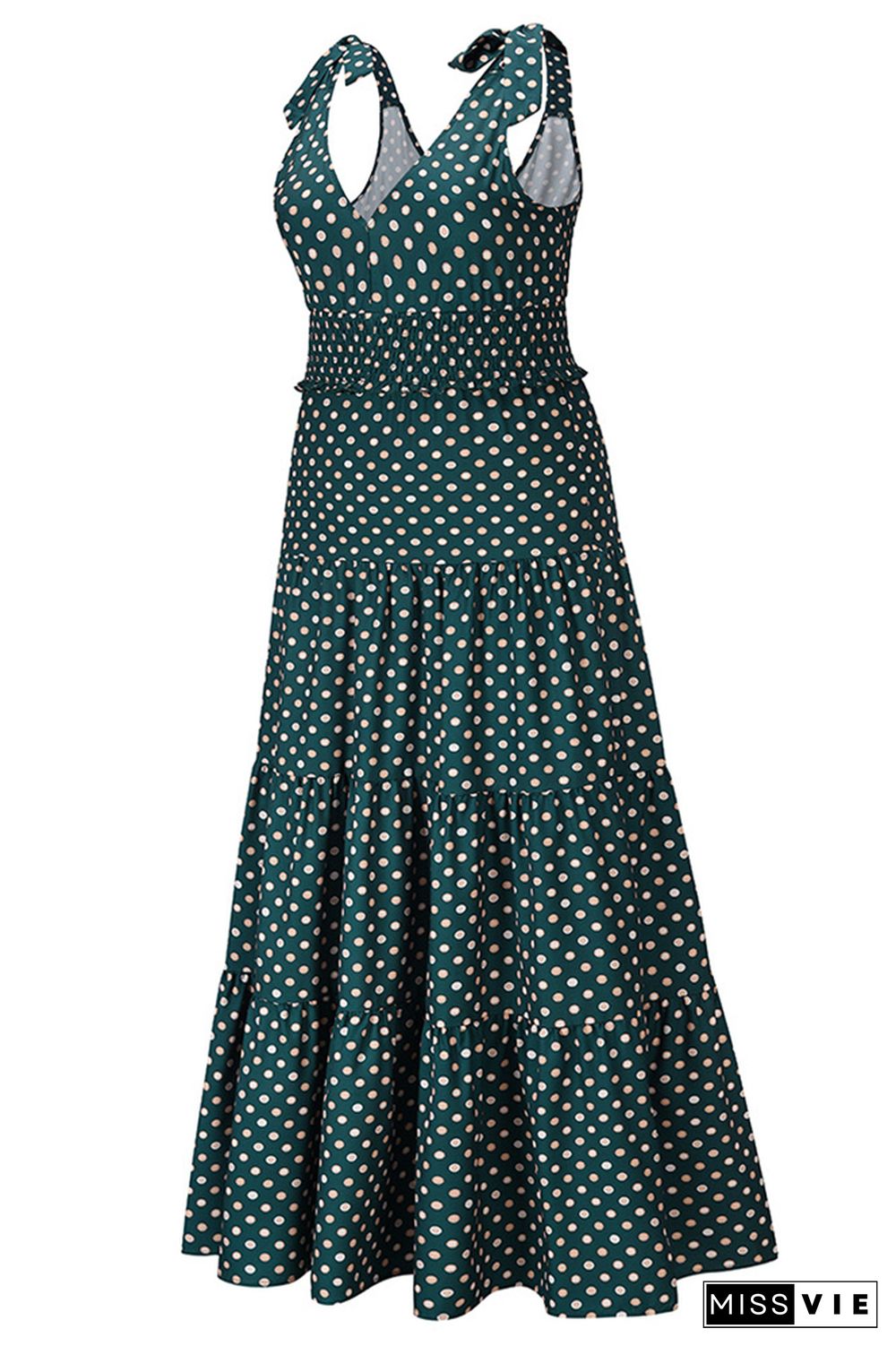 Polka Dot V Neck Sleeveless Long Dress Wholesale