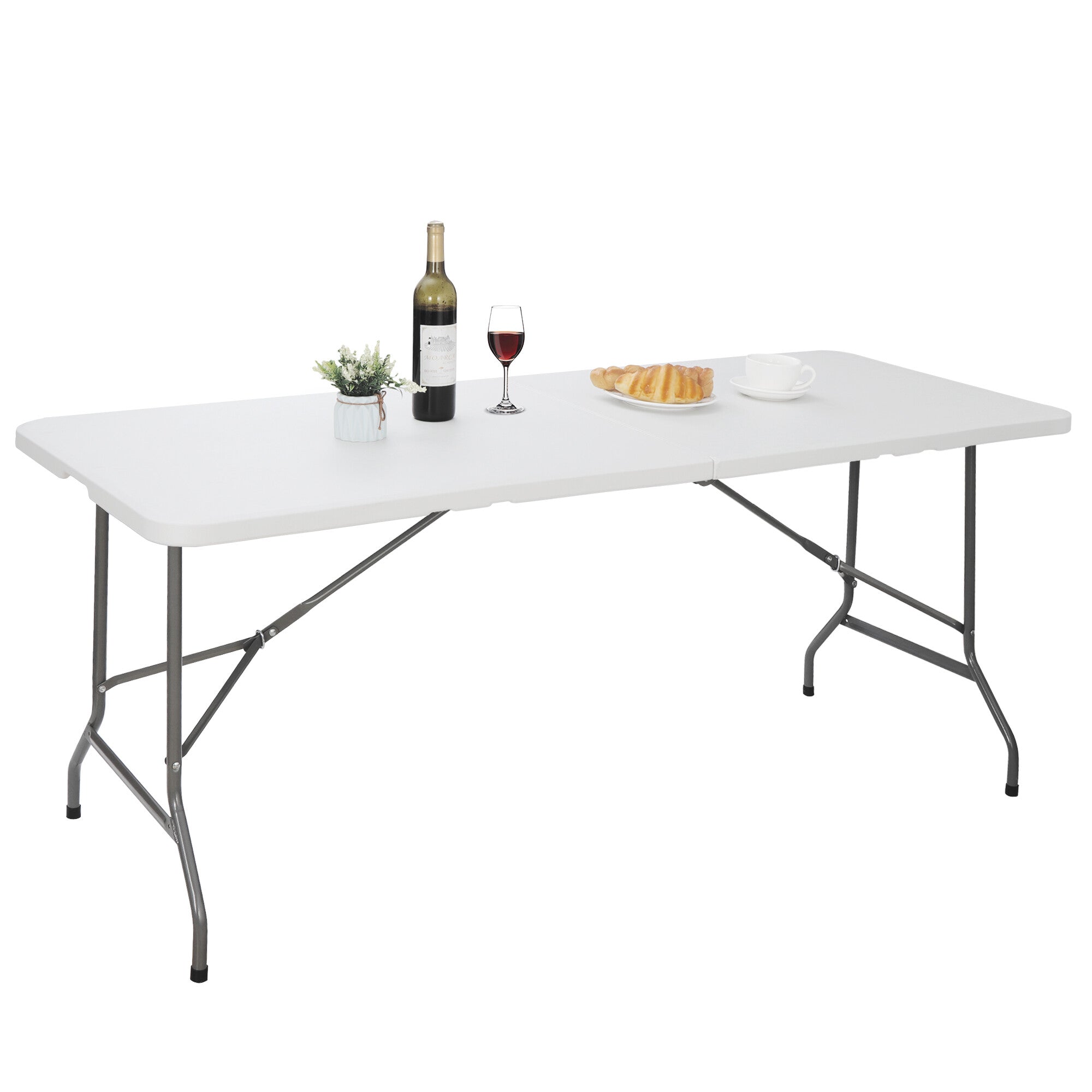 HomGarden 6FT x 2.3FT Portable Folding Picnic Table Outdoor Plastic Camping Card Table W/Handle