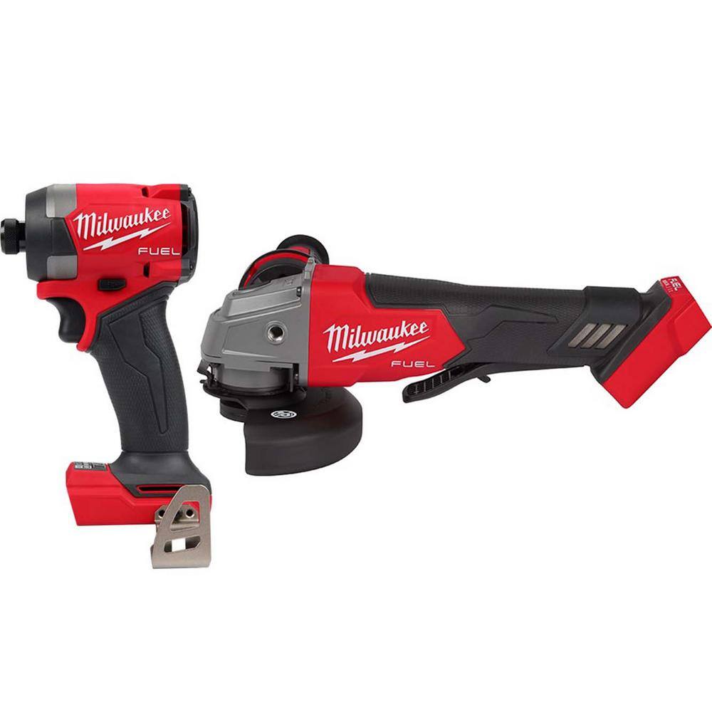 MW M18 FUEL 18-Volt Lithium-Ion Brushless Cordless 14 in. Hex Impact Driver and 4-12 in.5 in. Grinder with Paddle Switch 2953-20-2880-20