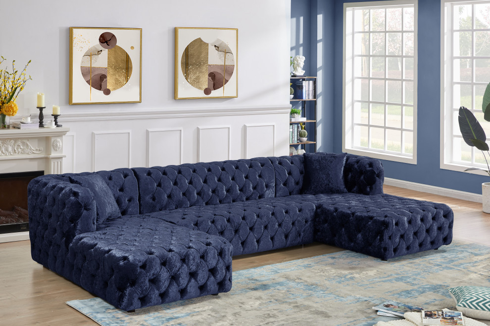 Coco Velvet Upholstered 3 Piece Sectional   Contemporary   Sectional Sofas   by Meridian Furniture  Houzz