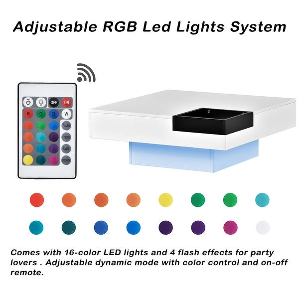 Modern Square Coffee Table with Plug-in 16-color LED Strip Lights