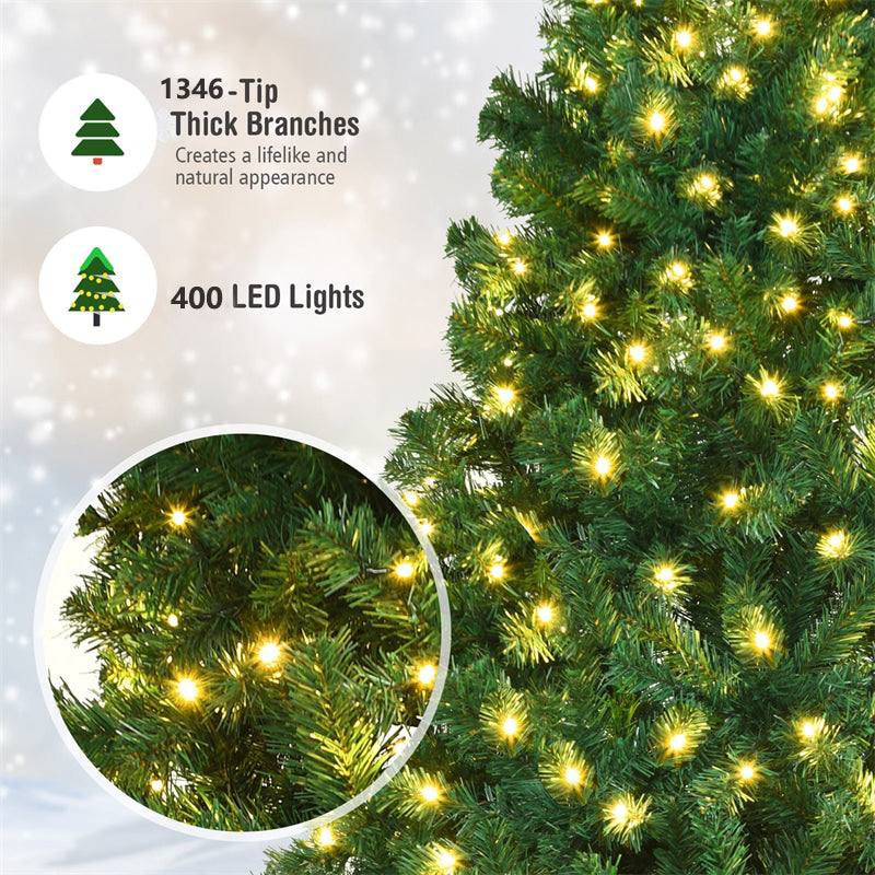 7.5 FT Green Pre-Lit Artificial Christmas Tree with 400 Warm White LED Lights & 1346 Hinged Branch Tips