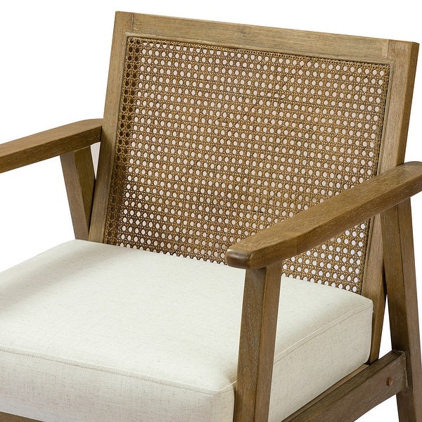 Mid-century Modern Wood Accent Armchair with Rattan Back