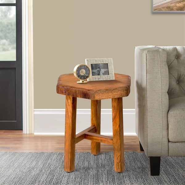 18 Inch Hexagon Acacia Wood Side Table with Live Edge Top