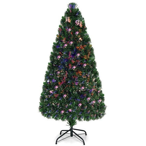 Costway 5Ft PreLit Fiber Optic PVC Christmas Tree Metal Holiday