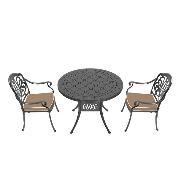 3/5 Piece Cast Aluminum Outdoor Dining Set with 39.37 in. Round Table and Random Color Seat Cushions