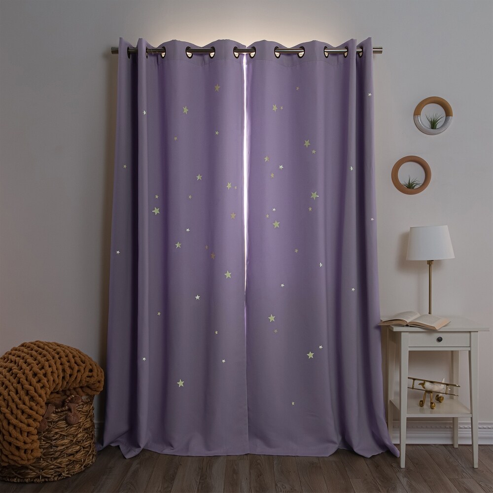 Aurora Home Keedle Doodle DIY Curtain Decoration Set with 2 Blackout Curtains and Glow in the Dark Star Stickers