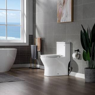 WOODBRIDGE Brick 1-Piece 1.11.6 GPF High Efficiency Dual Flush All-In-One Round Toilet in White with Soft Closed Seat Included HB0500-A