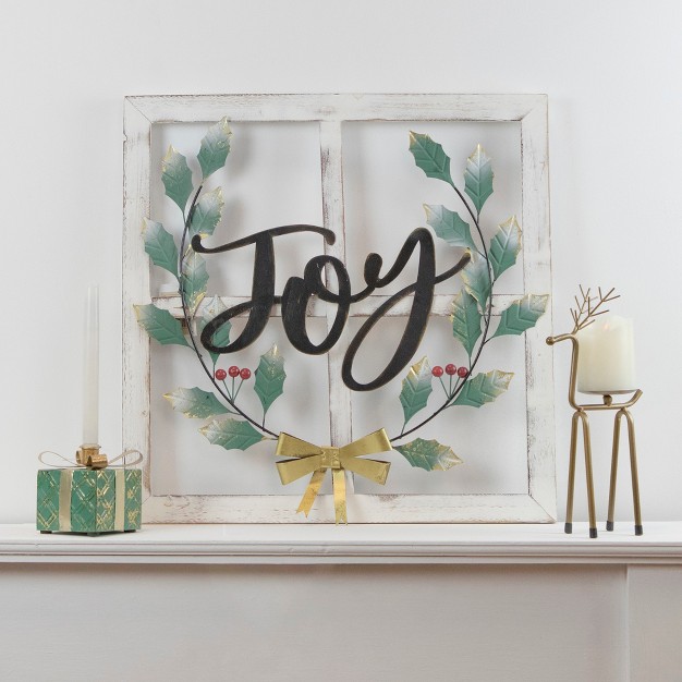 Joy Window Frame With Holly Christmas Wall Sign