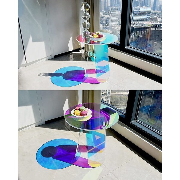 Global Pronex Coffee Table， Iridescent Glass End Table Round Side Table Modern Accent TV Table for Living Bed Room Decoration